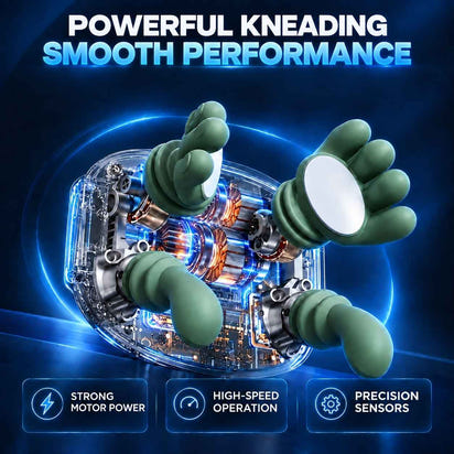 TheraNeck Pro internal kneading mechanism with motor and gear illustrations.