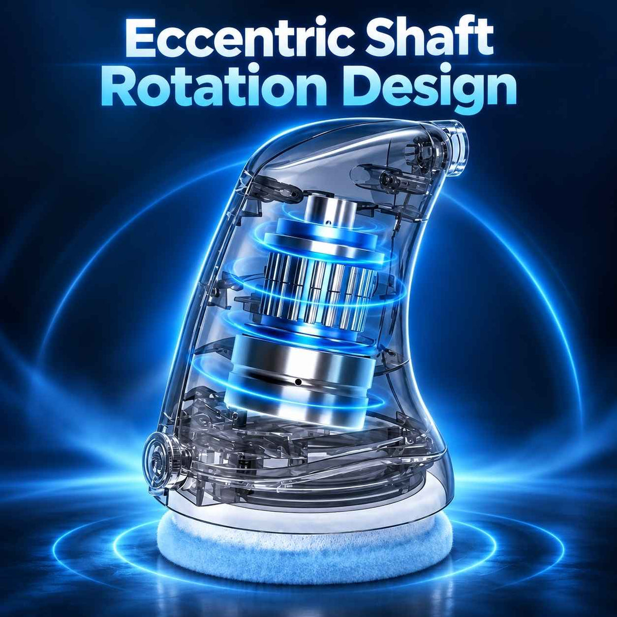 Illustration of the internal eccentric rotating shaft mechanism used in the TheraCare Pro body massager.