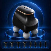TheraFlex Pro black four-head massage device displayed with accessory attachments.