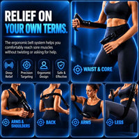TheraMuscle Gun with adjustable strap for hard-to-reach back muscles.