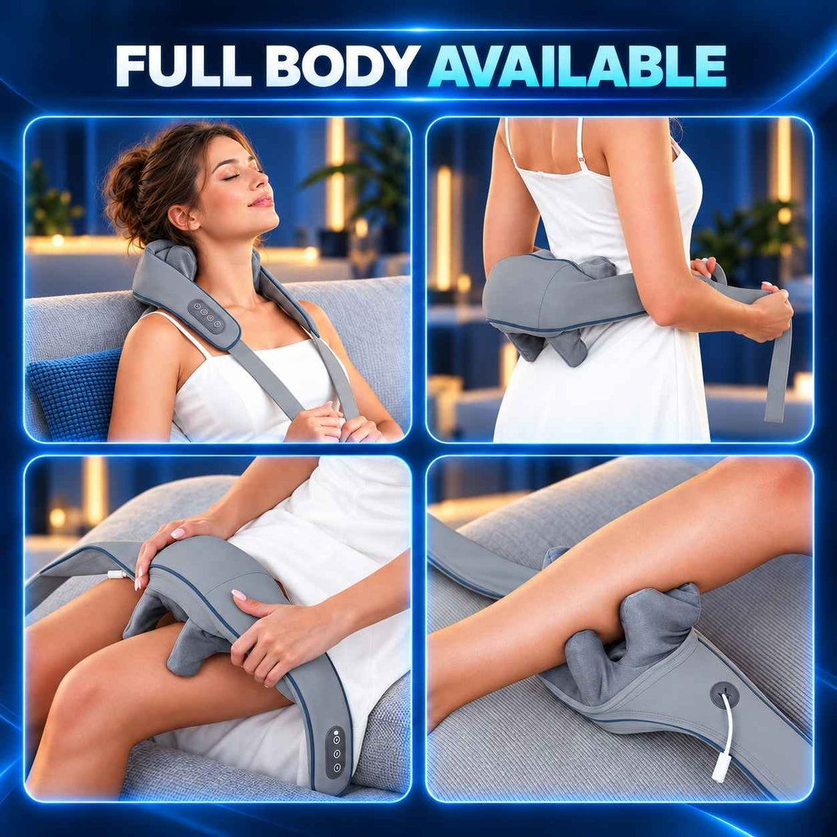 TheraCore™ Pro 2.0 neck and shoulder massager used across multiple body areas including neck, back, waist and legs