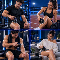 People using TheraFlex Pro on their legs at the gym, outdoors and at home.
