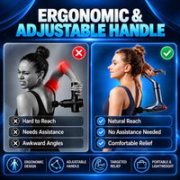 TheraMuscle Gun extended ergonomic handle demonstrating easier access to the shoulders and back.