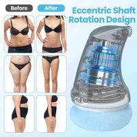 Product with eccentric shaft rotation design shown before and after use on a blue background