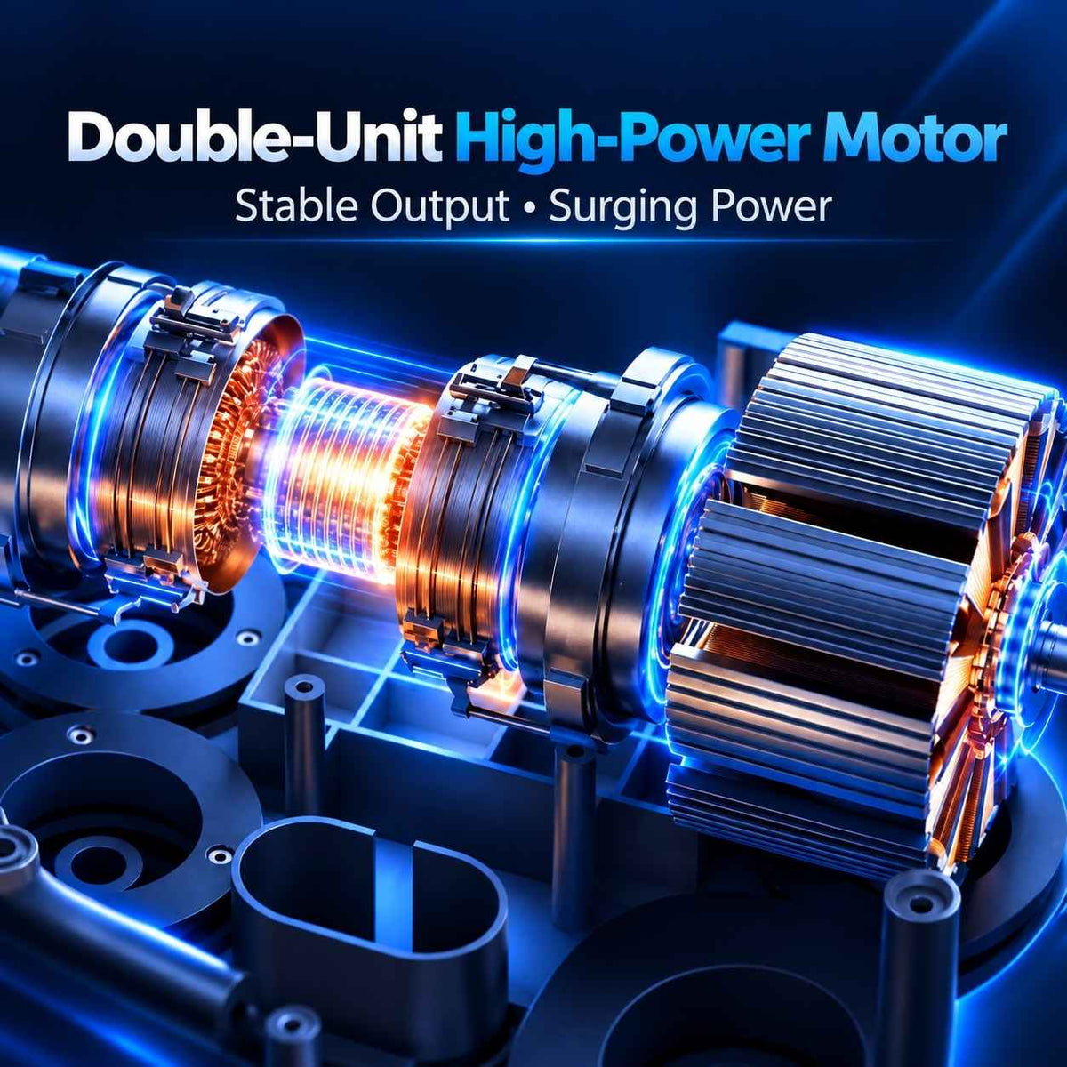Illustration of the TheraFlex Pro dual-motor system on a dark technical background.