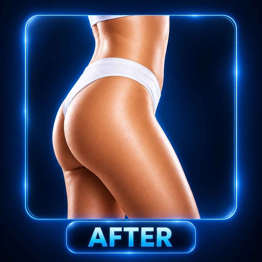 After comparison image showing the lower back and buttocks for visual comparison of skin texture.