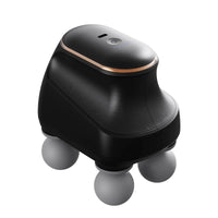 Black handheld massager with roller balls on a white background