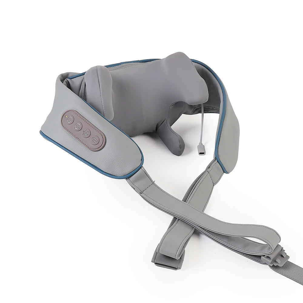 Gray neck massager with control panel on a white background