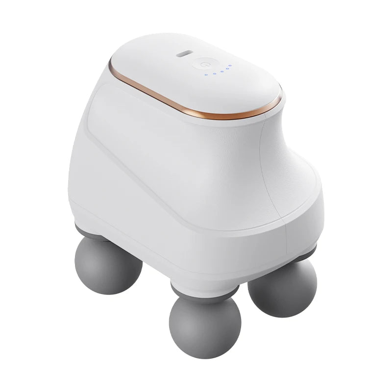 White handheld device with gray roller balls on a white background