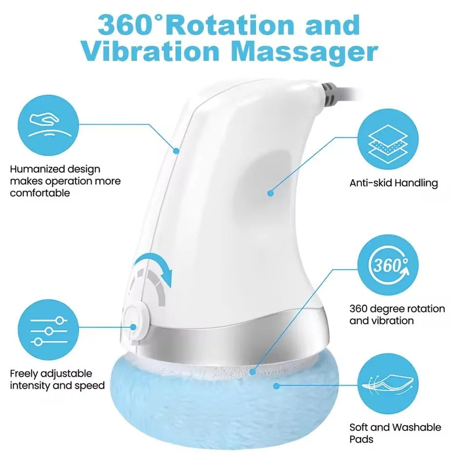 360-degree rotation and vibration massager with features highlighted